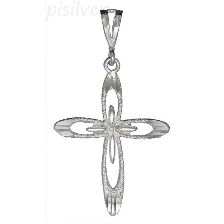 Sterling Silver Diamond-cut Cross Charm Pendant Stardust Texture