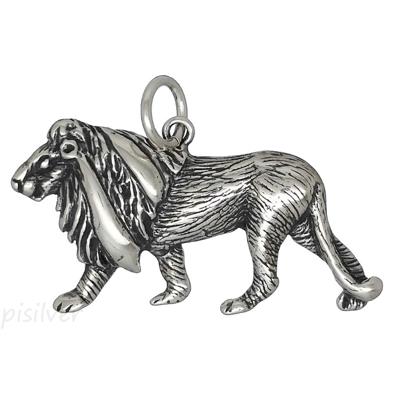 Sterling Silver Lion Feline Animal Charm Pendant