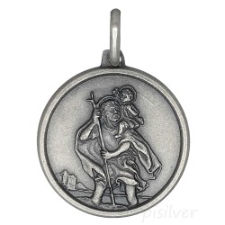 Sterling Silver Antiqued Embossed Saint St Christopher Medal Charm Pendant