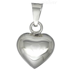 Sterling Silver High Polish Puffed Heart Bell Chime Rattle Charm Pendant