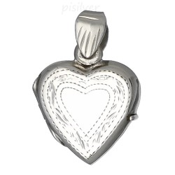 Sterling Silver High Polished Heart Locket Pendant With Etched Border