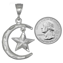 Sterling Silver Diamond-cut Moon with Dangling Star Charm Pendant