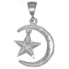 Sterling Silver Diamond-cut Moon with Dangling Star Charm Pendant