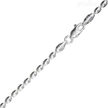 Sterling Silver 3mm Oval Bead Chain Bracelet 7" - 8"