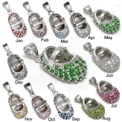 Sterling Silver CZ Birthstone Bootie Baby Shoe Charm Pendant All Months