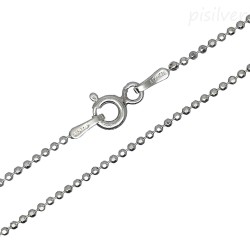 16" Sterling Silver 1.2mm Sparkly Faceted Round Ball Bead Chain Necklace