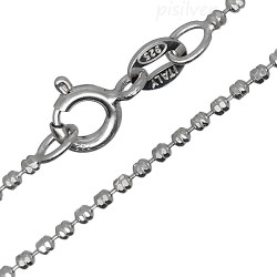 16" Sterling Silver 1.4mm Sparkly Faceted Double Ball Bead Chain Necklace Rhodium Finish