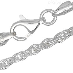 16" Sterling Silver 3mm Diamond-cut Loose Rope Chain Necklace