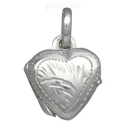 Sterling Silver Small Tiny High Polished Heart Locket Pendant With Etched Border