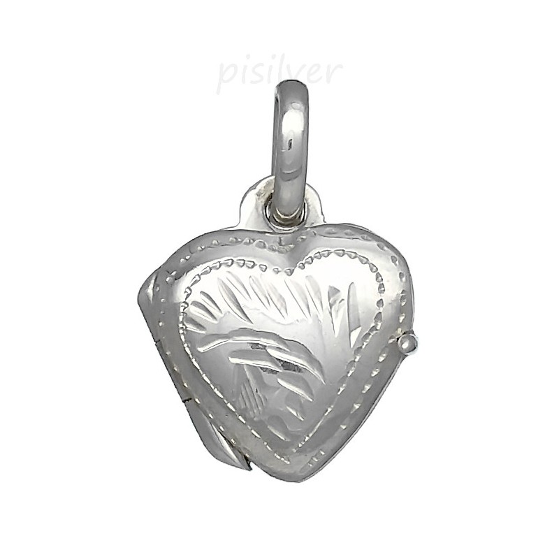 Sterling Silver Small Tiny High Polished Heart Locket Pendant With Etched Border