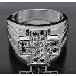 Sterling Silver Black & White/Clear CZ stones Cross Ring size 9.5