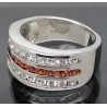 Sterling Silver 3 Row Channel Set Clear & Red/Orange CZ Ring size 5