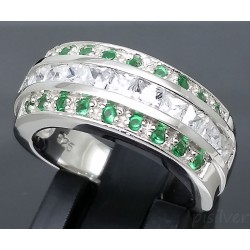 Sterling Silver 3 Row Channel Set Princess Clear & Green CZ Ring size 5 6