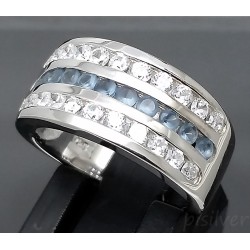 Sterling Silver Eternity 3 Row Channel Set Clear & Light Blue CZ Ring size 5