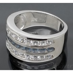 Sterling Silver Eternity 3 Row Channel Set Clear & Light Blue CZ Ring size 5