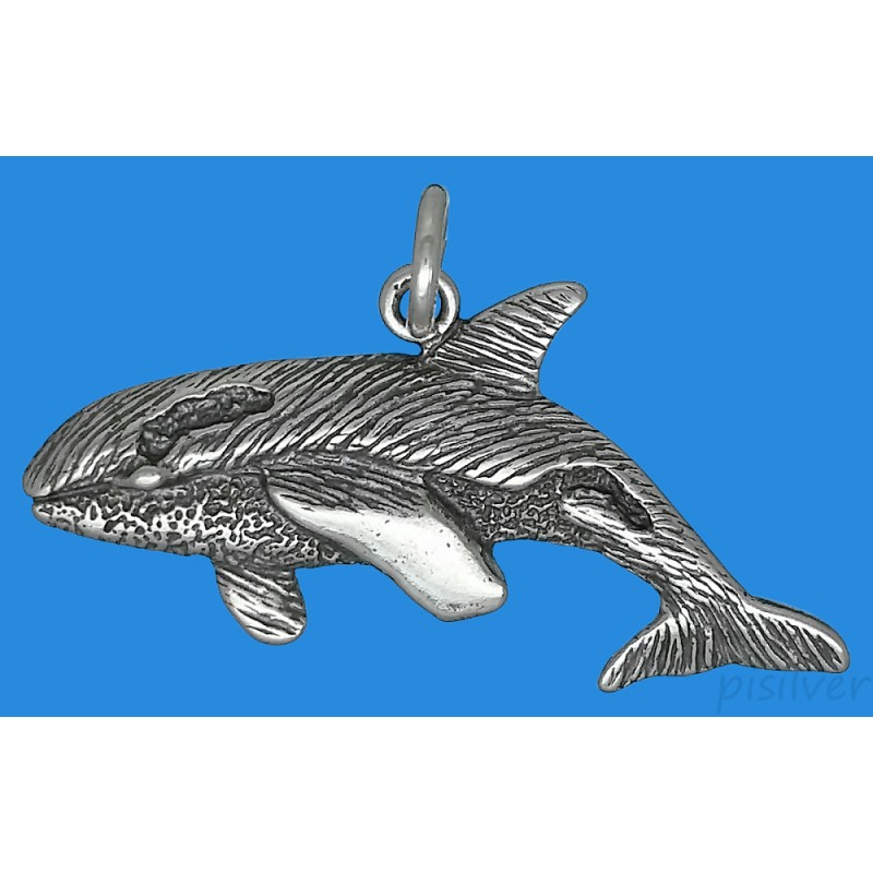 Sterling Silver Orca Killer Whale Animal Charm Pendant Antiqued