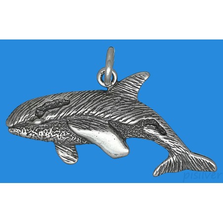 Sterling Silver Orca Killer Whale Animal Charm Pendant Antiqued