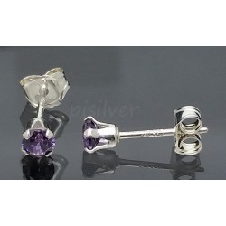 Sterling Silver 3mm Round Purple Amethyst CZ Feb Birthstone Stud Post Earrings