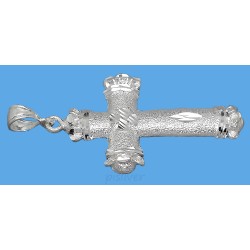 Sterling Silver Large Diamond-cut Fleury Fleur de Lis Cross Pendant Stardust Texture