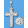 Sterling Silver Large Diamond-cut Fleury Fleur de Lis Cross Pendant Stardust Texture