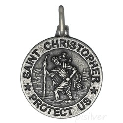 Sterling Silver Saint St Christopher Protect Us Medal Charm Pendant Antiqued