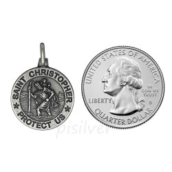 Sterling Silver Saint St Christopher Protect Us Medal Charm Pendant Antiqued