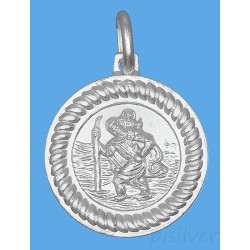 Sterling Silver Saint St Christopher Medal Charm Pendant Rope Border