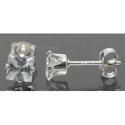 Sterling Silver 4mm Princess Cut Square Clear White CZ Stud Post Earrings 0.8ct