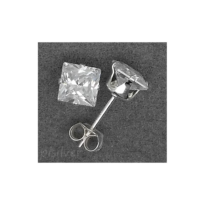 Sterling Silver 5mm Princess Cut Square Clear White CZ Stud Post Earrings 1.5ct