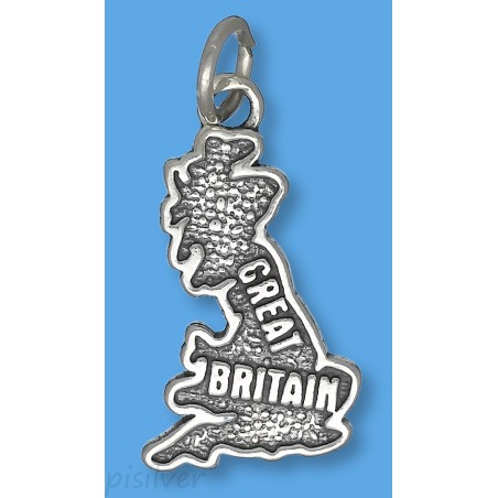 Sterling Silver Great Britain United Kingdom UK GB Country Map Charm Pendant
