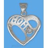 Sterling Silver Heart Pendant with "MOM" Banner & 4mm Clear CZ Heart 27mm wide