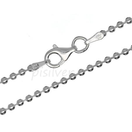 Sterling Silver 7" 2mm Round Ball Bead Chain Bracelet Lobster Claw