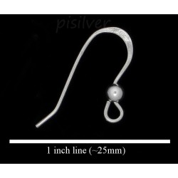 Sterling Silver French Wire Hook Earwire w/Round Bead Earring Finding